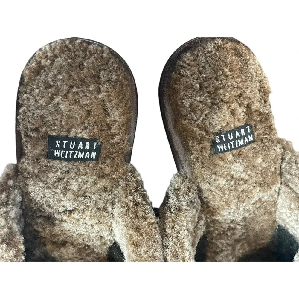 Stuart Weitzman Clogs Mule Brown Suede Sherpa Lined‎ Platform 9 Boho